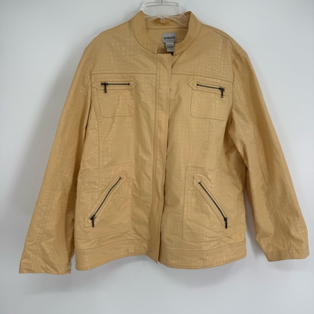 Chico's Women's Size 3 (XL) Jacket Full Zip Leather-look Butter-yellow Coat - Picture 7 of 7